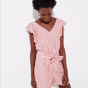 Loft striped orange belted romper